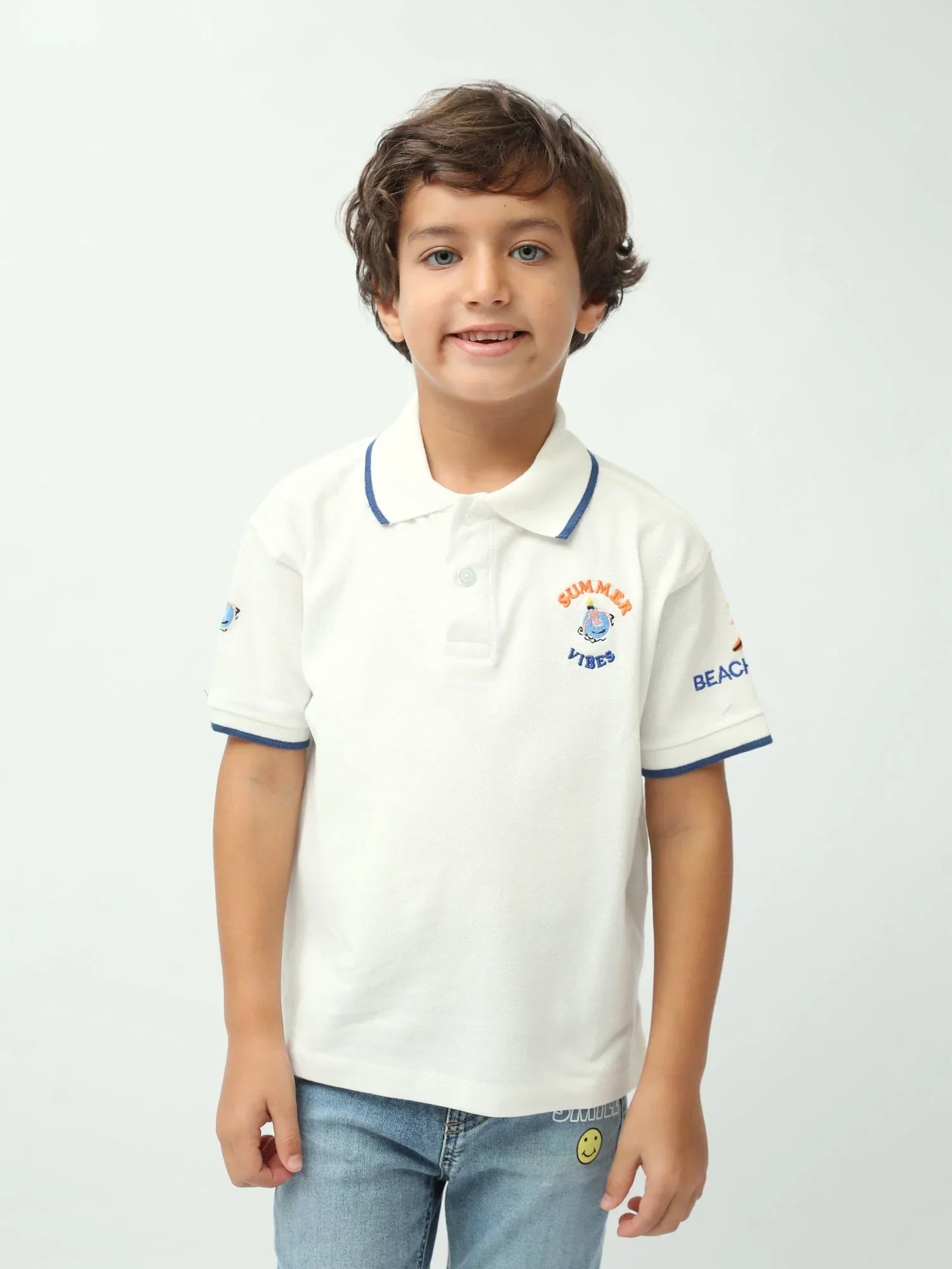 Polo garçon Summer Vibes manches courtes, col polo, finitions contrastées - POS24SEPI75402MB1 - Justyol
