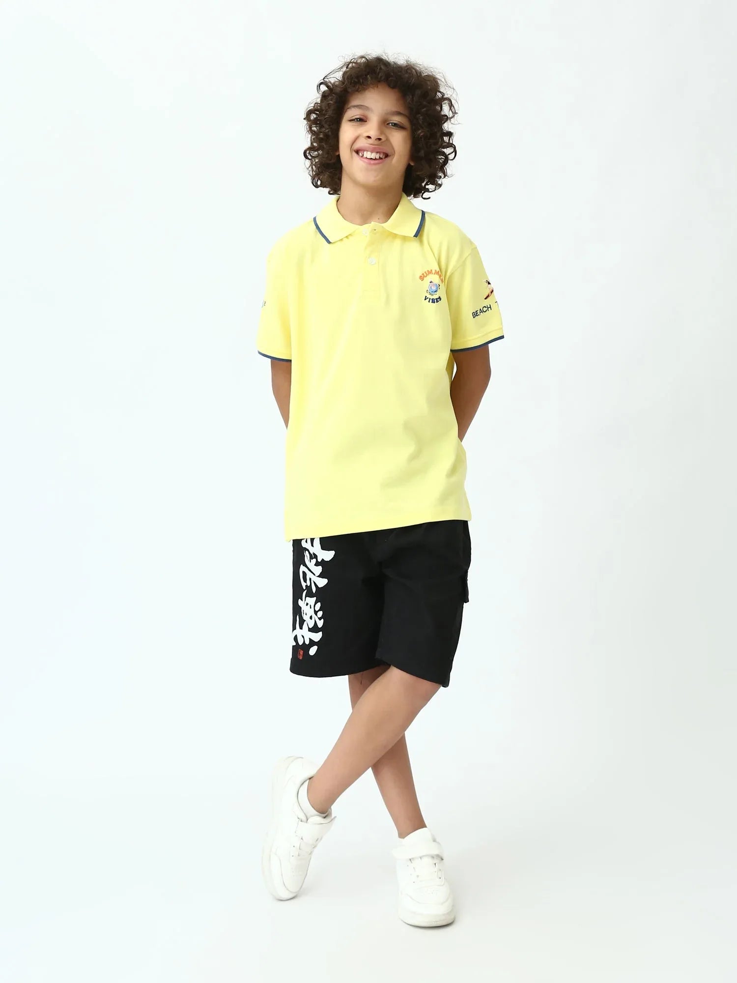 Polo ado garçon jaune manches courtes, col polo, broderie Summer Vibes - POS24SEPI75402MJ1 - Justyol