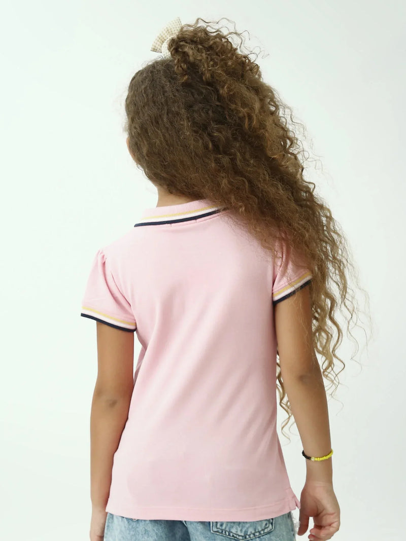 Polo ado fille rose à volants – col contrasté, manches courtes - POS24SEPR71006MR1