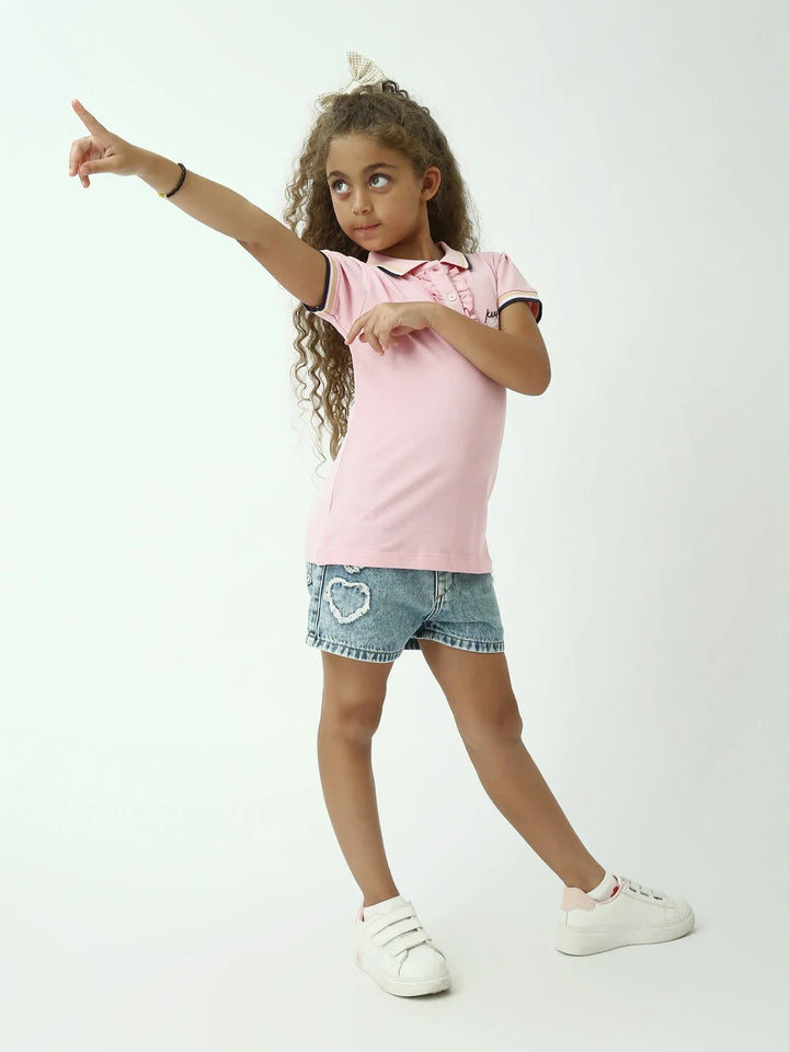 Polo ado fille rose à volants – col contrasté, manches courtes - POS24SEPR71006MR1