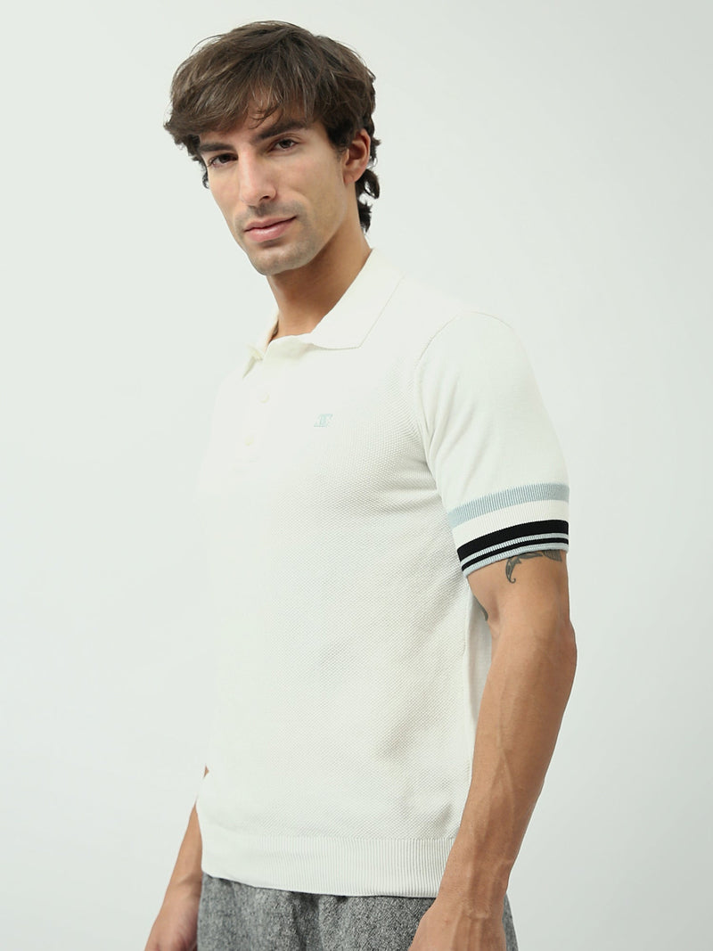 Polo Homme Slim Fit à Manches Courtes avec Détails Rayés - POS24SKTR21878TM1
