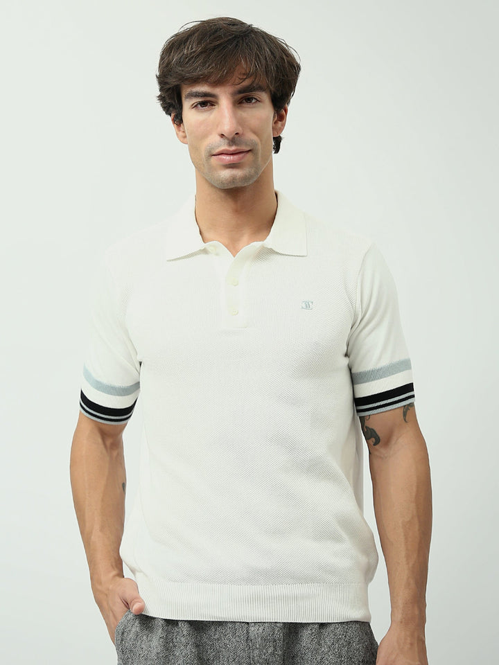 Polo Homme Slim Fit à Manches Courtes avec Détails Rayés - POS24SKTR21878TM1