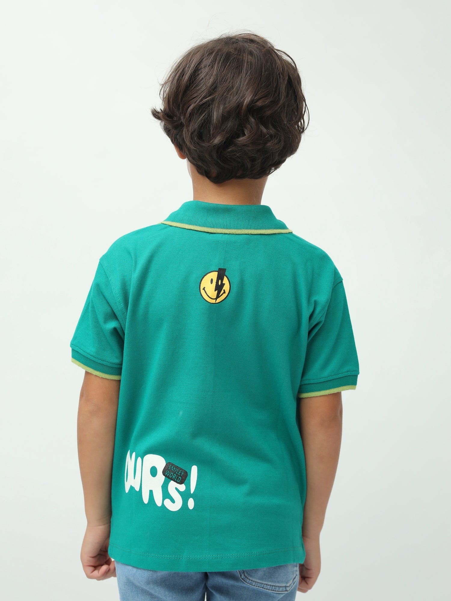 Polo garçon vert manches courtes imprimé Smiley World, col polo - POS24SPPI75386MB1