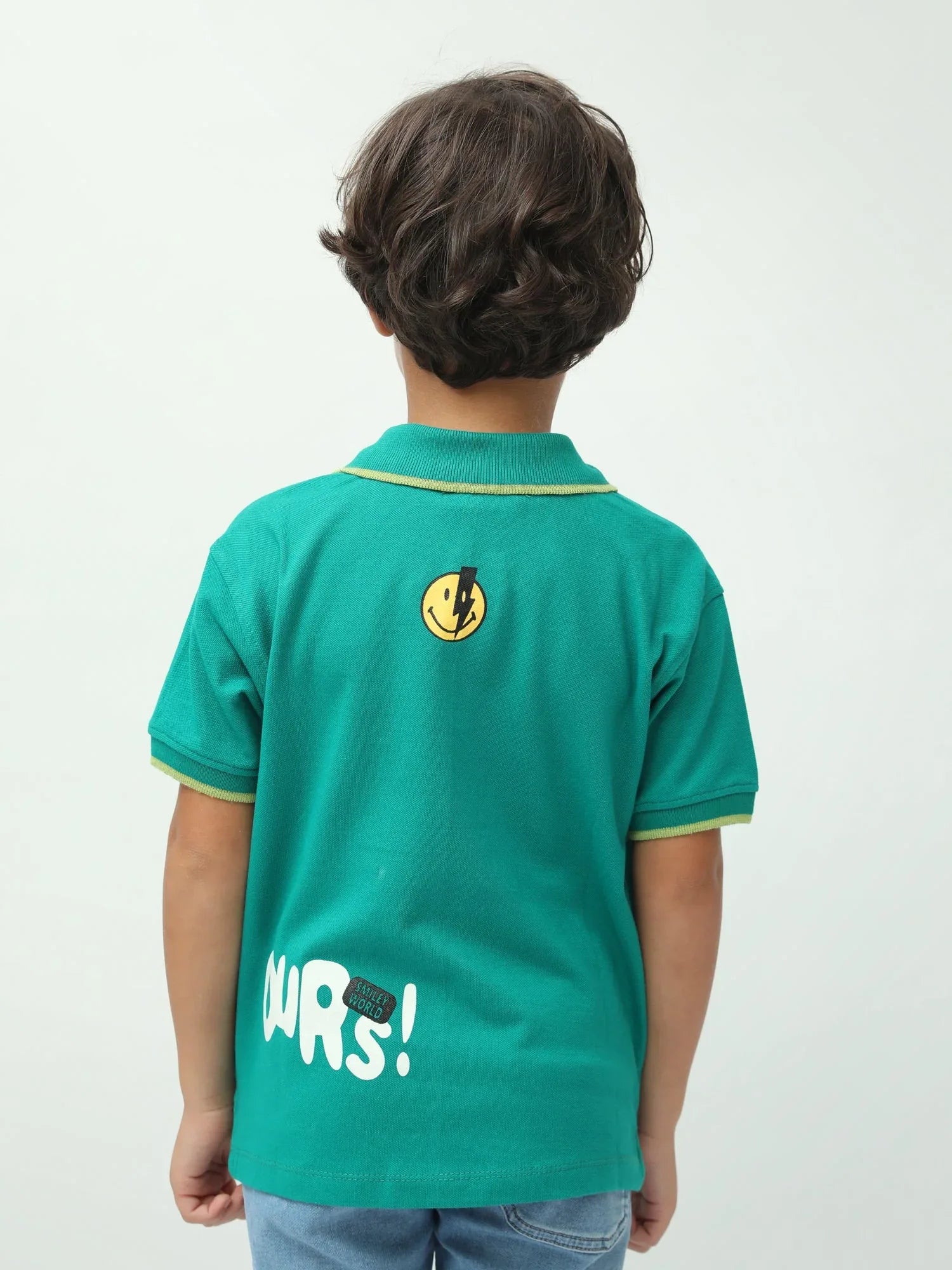 Polo garçon vert manches courtes imprimé Smiley World, col polo - POS24SPPI75386MB1 - Justyol