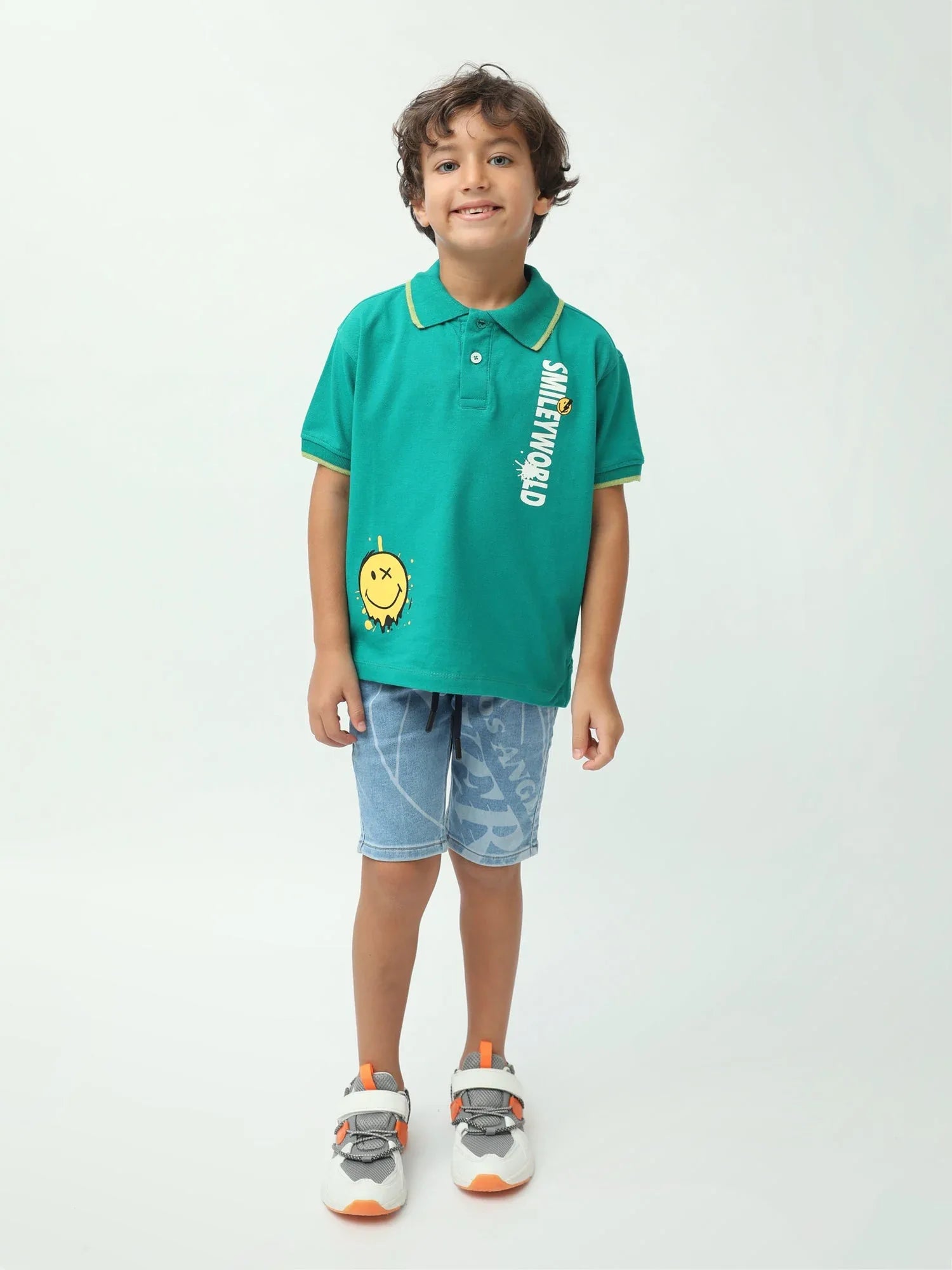 Polo garçon vert manches courtes imprimé Smiley World, col polo - POS24SPPI75386MB1 - Justyol