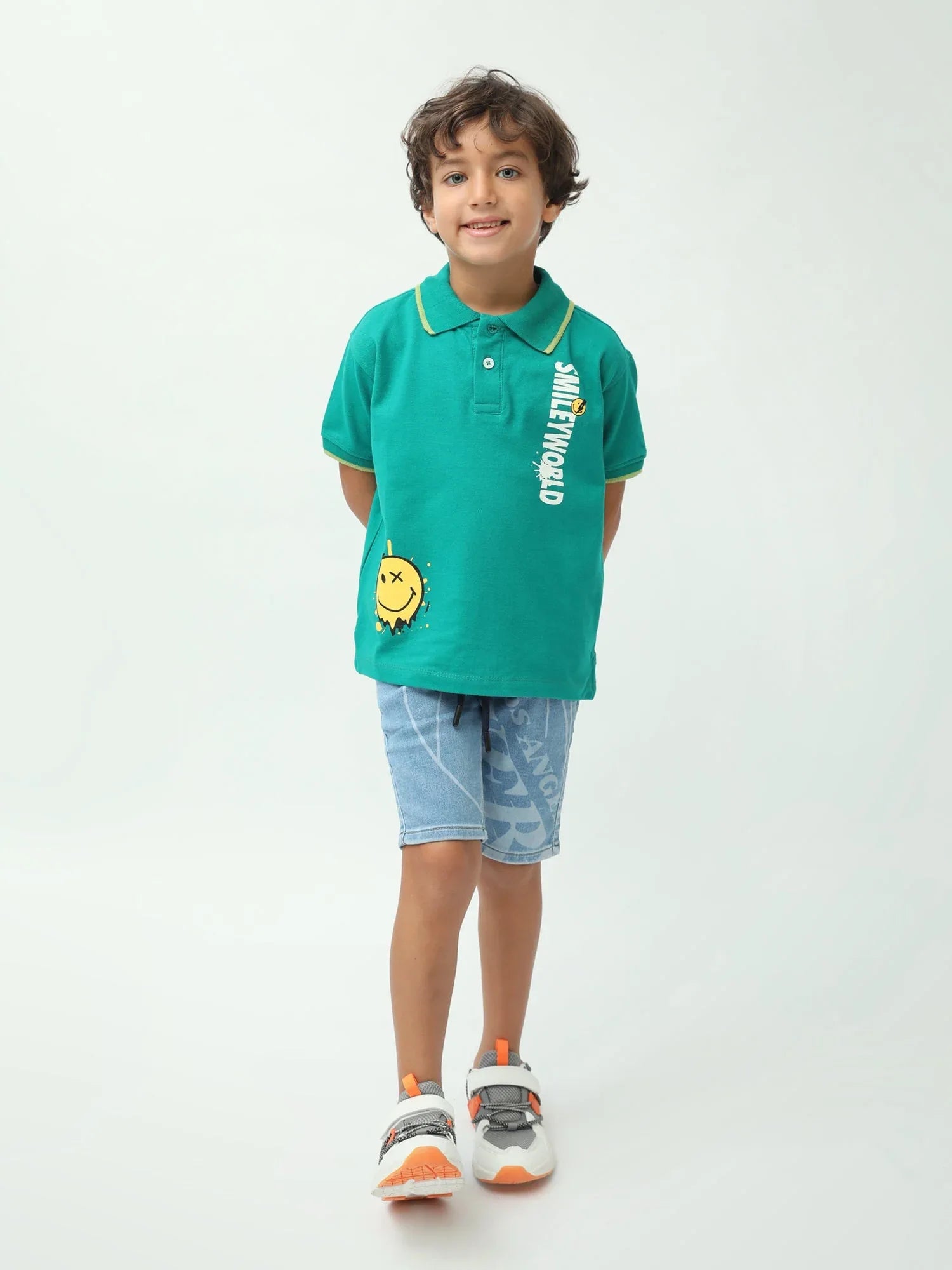 Polo garçon vert manches courtes imprimé Smiley World, col polo - POS24SPPI75386MB1 - Justyol