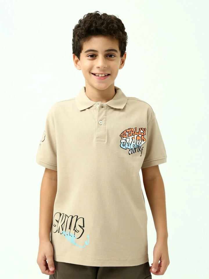 Polo ado garçon imprimé streetwear, col polo, manches courtes - POS24SPPI75392MJ1