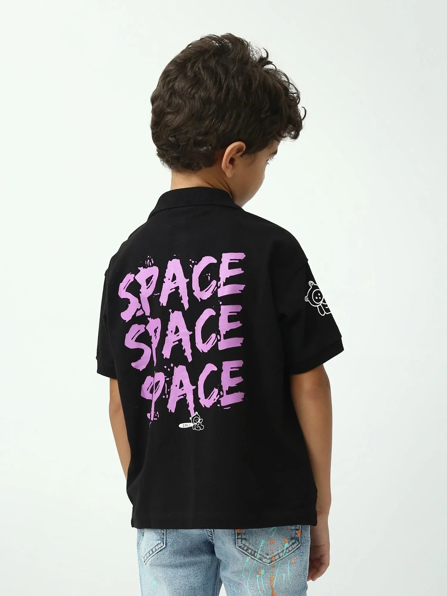 Polo garçon noir manches courtes imprimé Space, col polo - POS24SPPI75394MB1 - Justyol