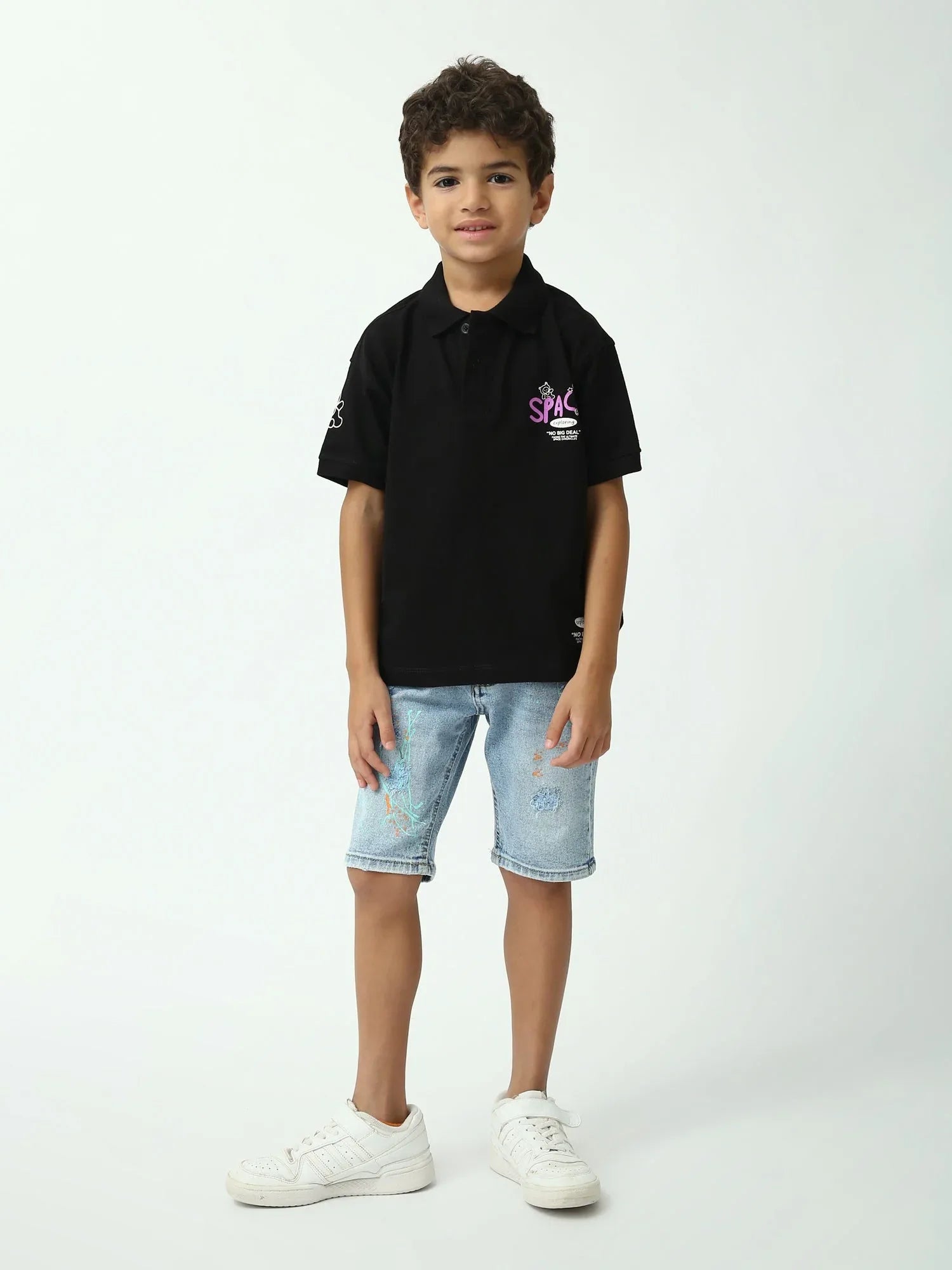 Polo garçon noir manches courtes imprimé Space, col polo - POS24SPPI75394MB1 - Justyol