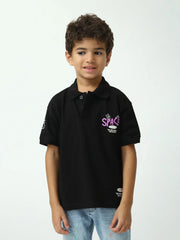 Polo garçon noir manches courtes imprimé Space, col polo - POS24SPPI75394MB1 - Justyol