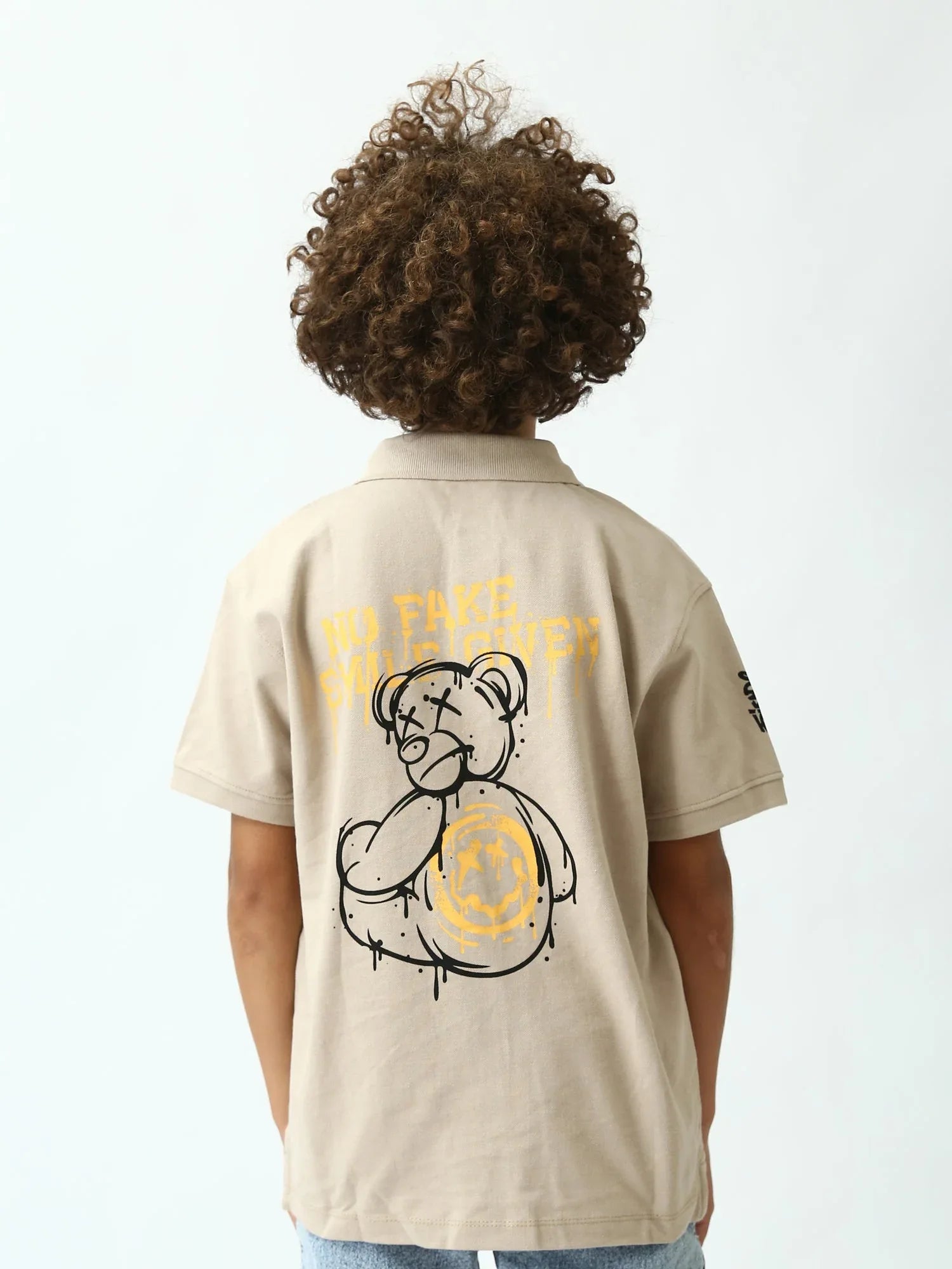 Polo garçon ado beige avec imprimé teddy street – manches courtes – col boutonné - POS24SPPI75396MJ1 - Justyol