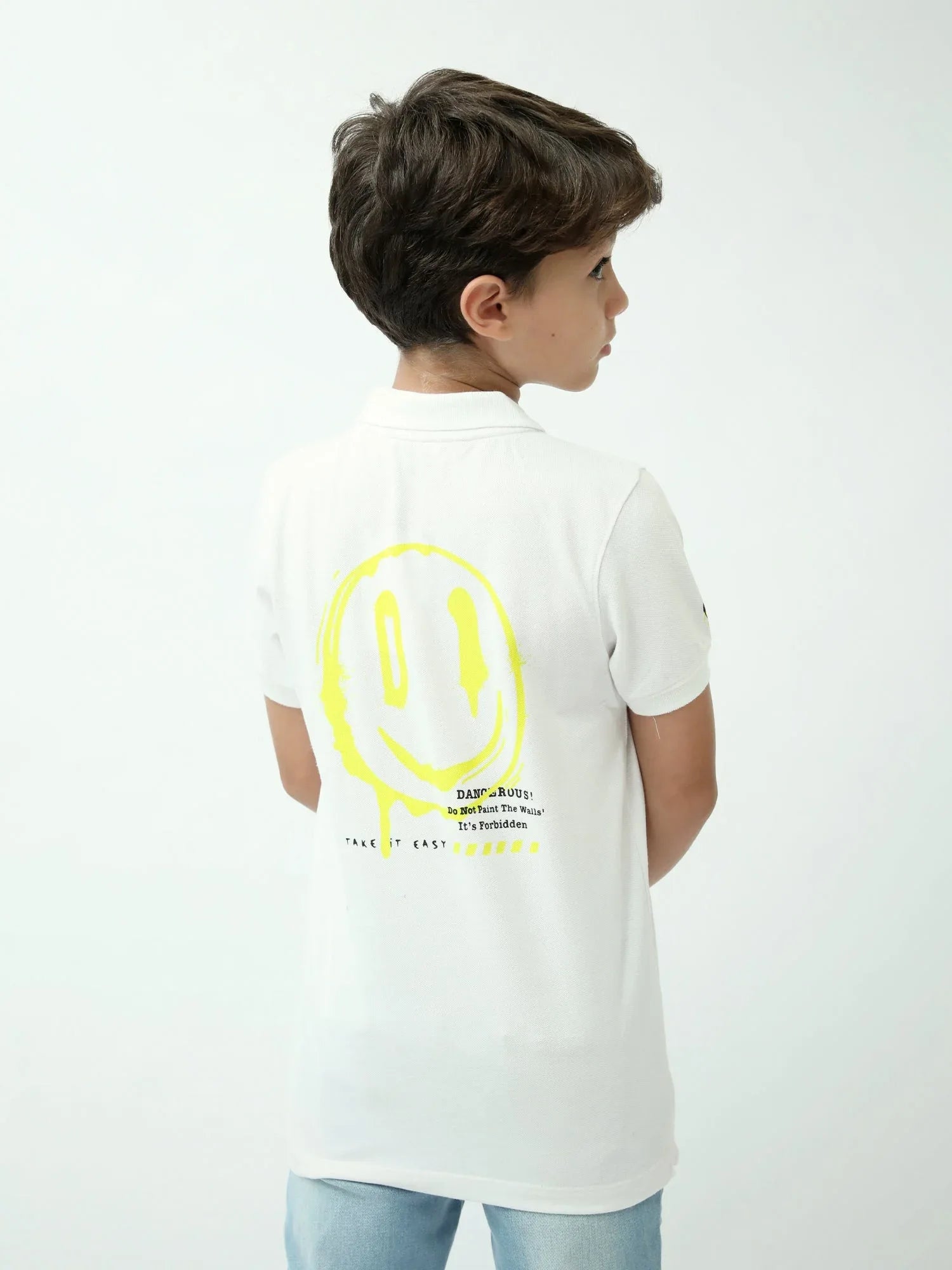 Polo ado garçon blanc avec imprimé smiley dos – style casual été - POS24SPPI75537MJ1 - Justyol