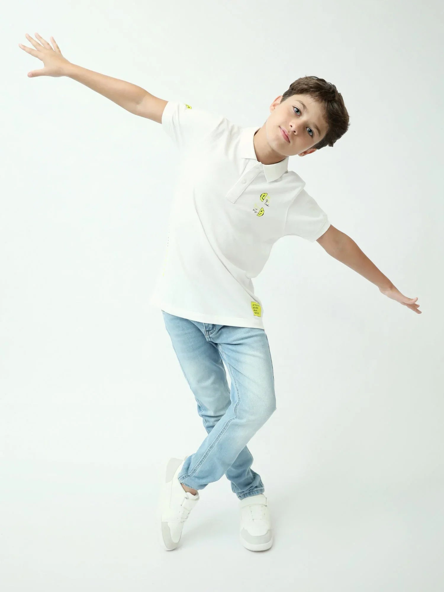 Polo ado garçon blanc avec imprimé smiley dos – style casual été - POS24SPPI75537MJ1 - Justyol