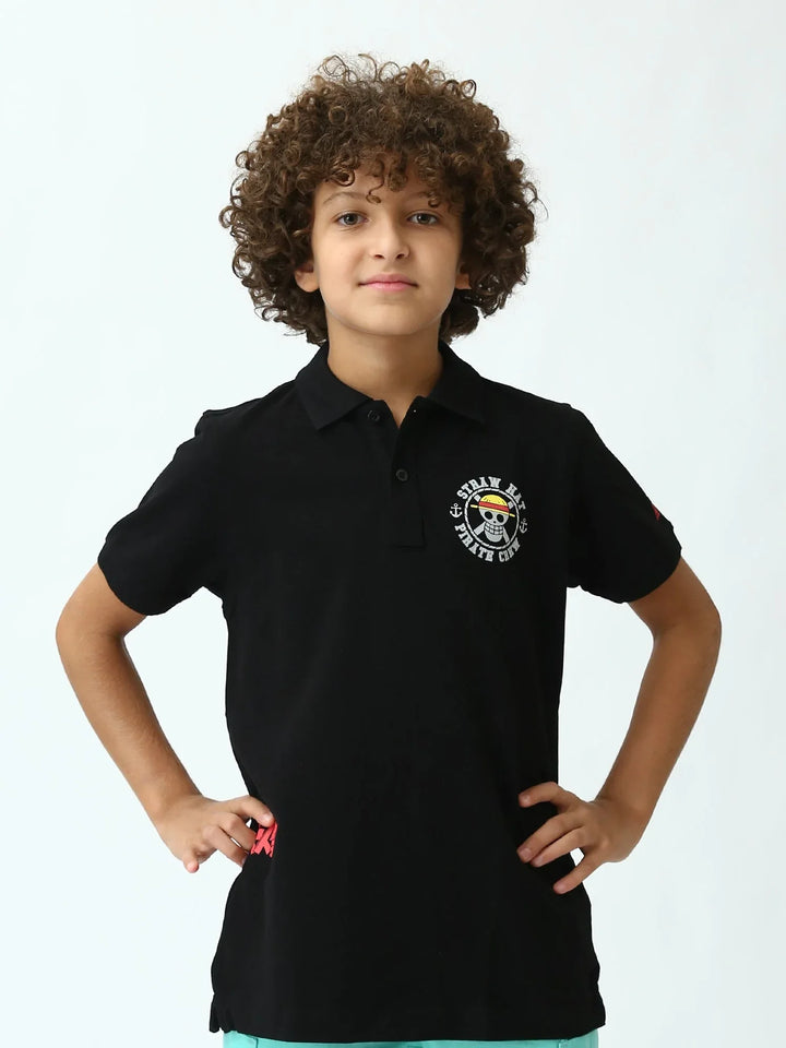 Polo ado garçon noir avec motif poitrine – manches courtes - POS24SPPI75540MJ1
