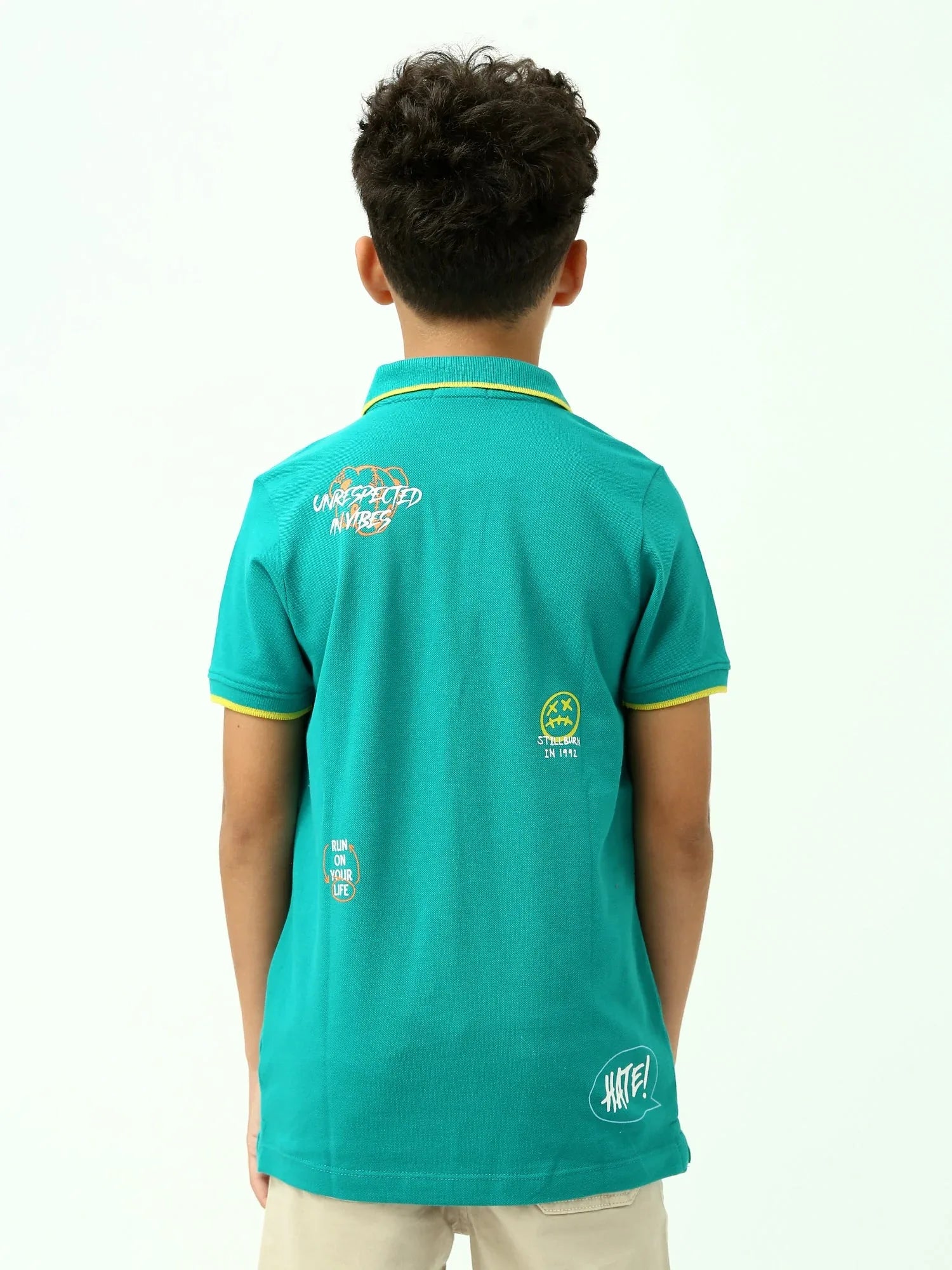 Polo ado garçon vert turquoise avec liserés jaunes – manches courtes - POS24SPPI75541MJ1 - Justyol