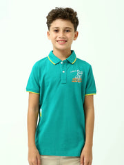 Polo ado garçon vert turquoise avec liserés jaunes – manches courtes - POS24SPPI75541MJ1 - Justyol