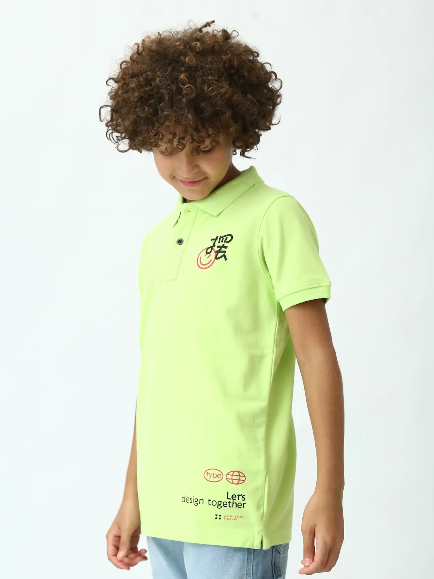 Polo ado garçon vert néon imprimé – manches courtes, style été - POS24SPPI75543MJ1 - Justyol
