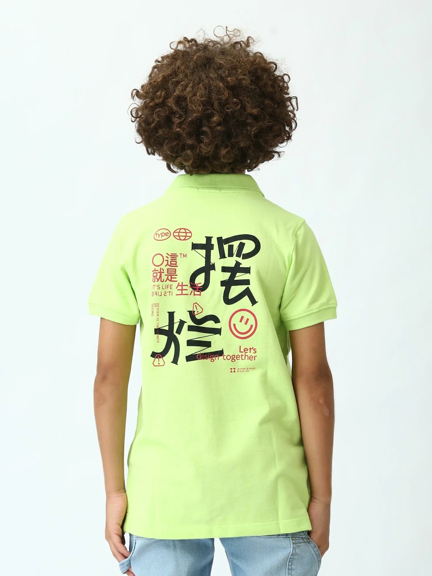 Polo ado garçon vert néon imprimé – manches courtes, style été - POS24SPPI75543MJ1 - Justyol