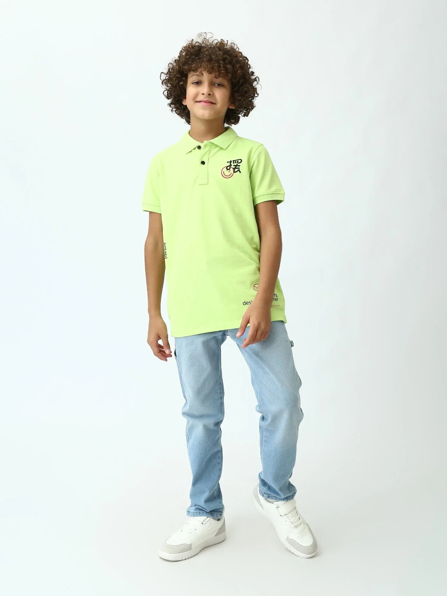 Polo ado garçon vert néon imprimé – manches courtes, style été - POS24SPPI75543MJ1 - Justyol