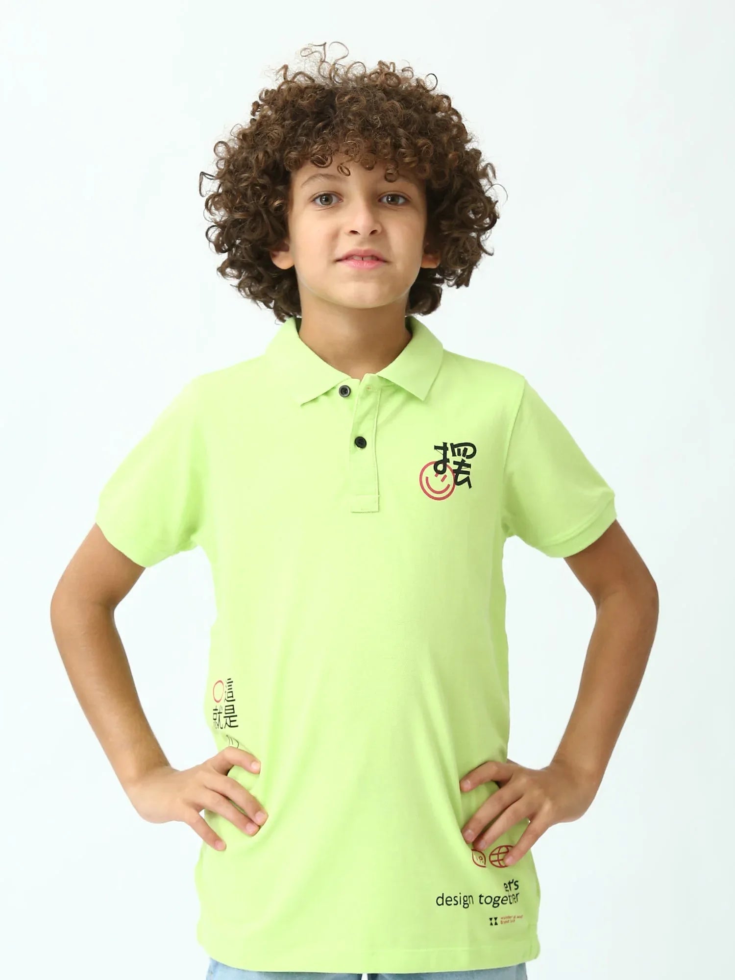 Polo ado garçon vert néon imprimé – manches courtes, style été - POS24SPPI75543MJ1 - Justyol