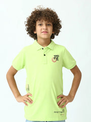 Polo ado garçon vert néon imprimé – manches courtes, style été - POS24SPPI75543MJ1 - Justyol