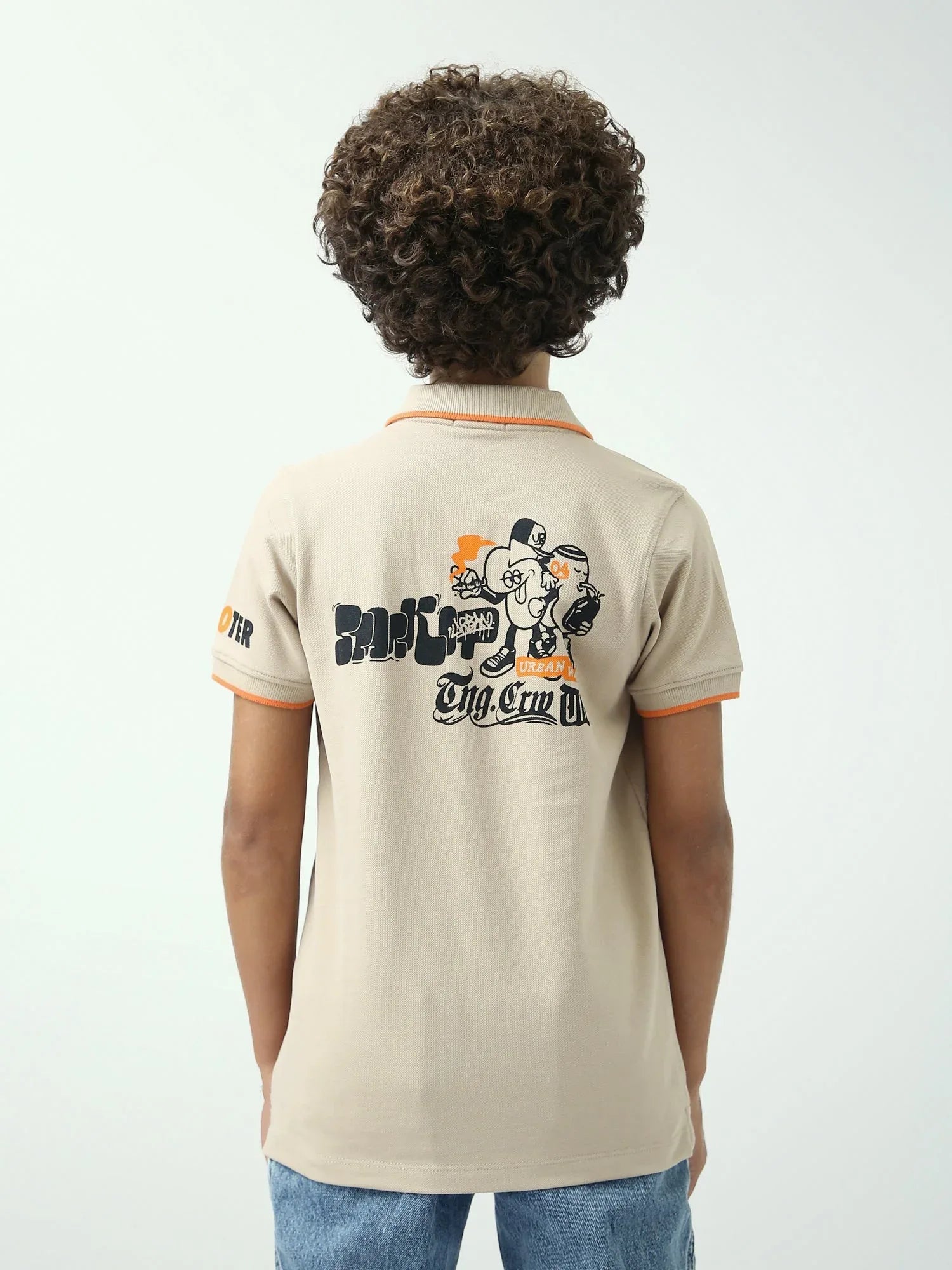 Polo ado garçon beige café – détails orange, style streetwear - POS24SPPI75545MJ1 - Justyol