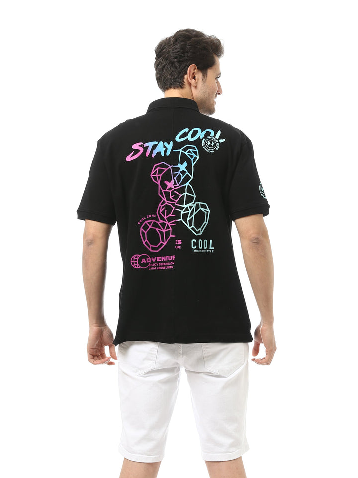 Polo pour homme noir avec un motif distinctif - POS24SPPR21839TM1