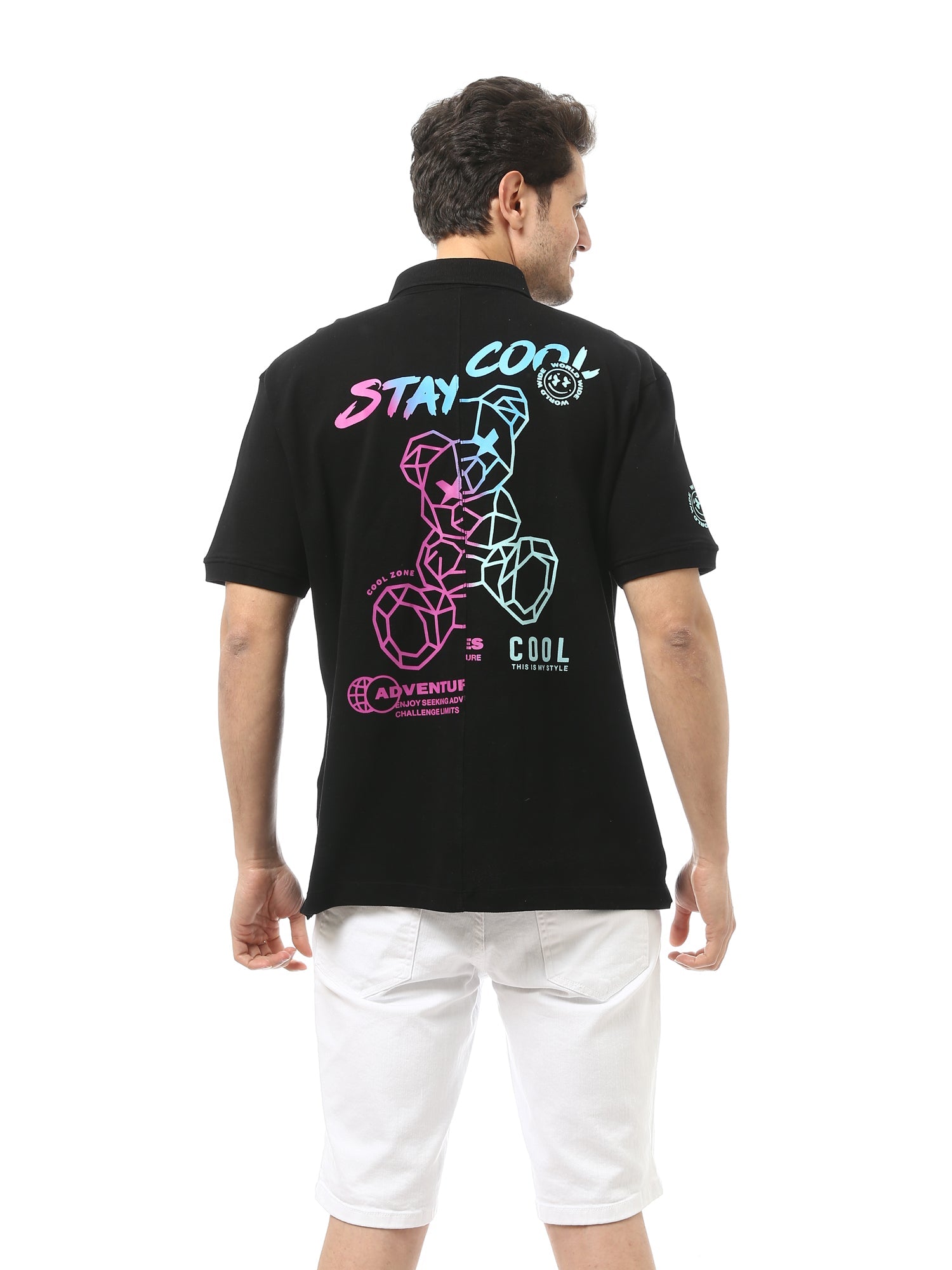 T-shirt polo pour homme noir avec motif distinctif - POS24SPPR21839TM1