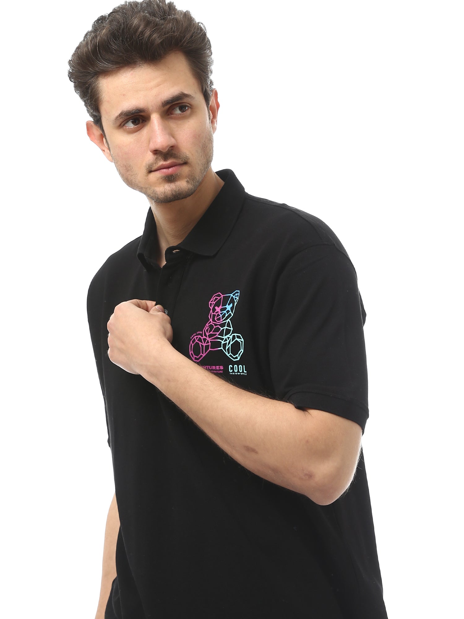 T-shirt polo pour homme noir avec motif distinctif - POS24SPPR21839TM1