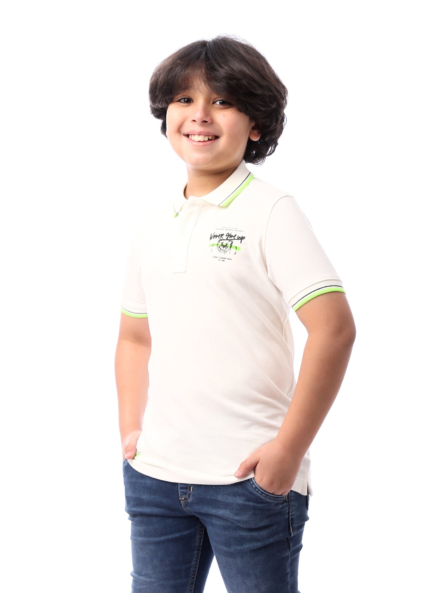 T-shirt polo pour garçon blanc avec des détails distinctifs - POS24SPPR21841TB1