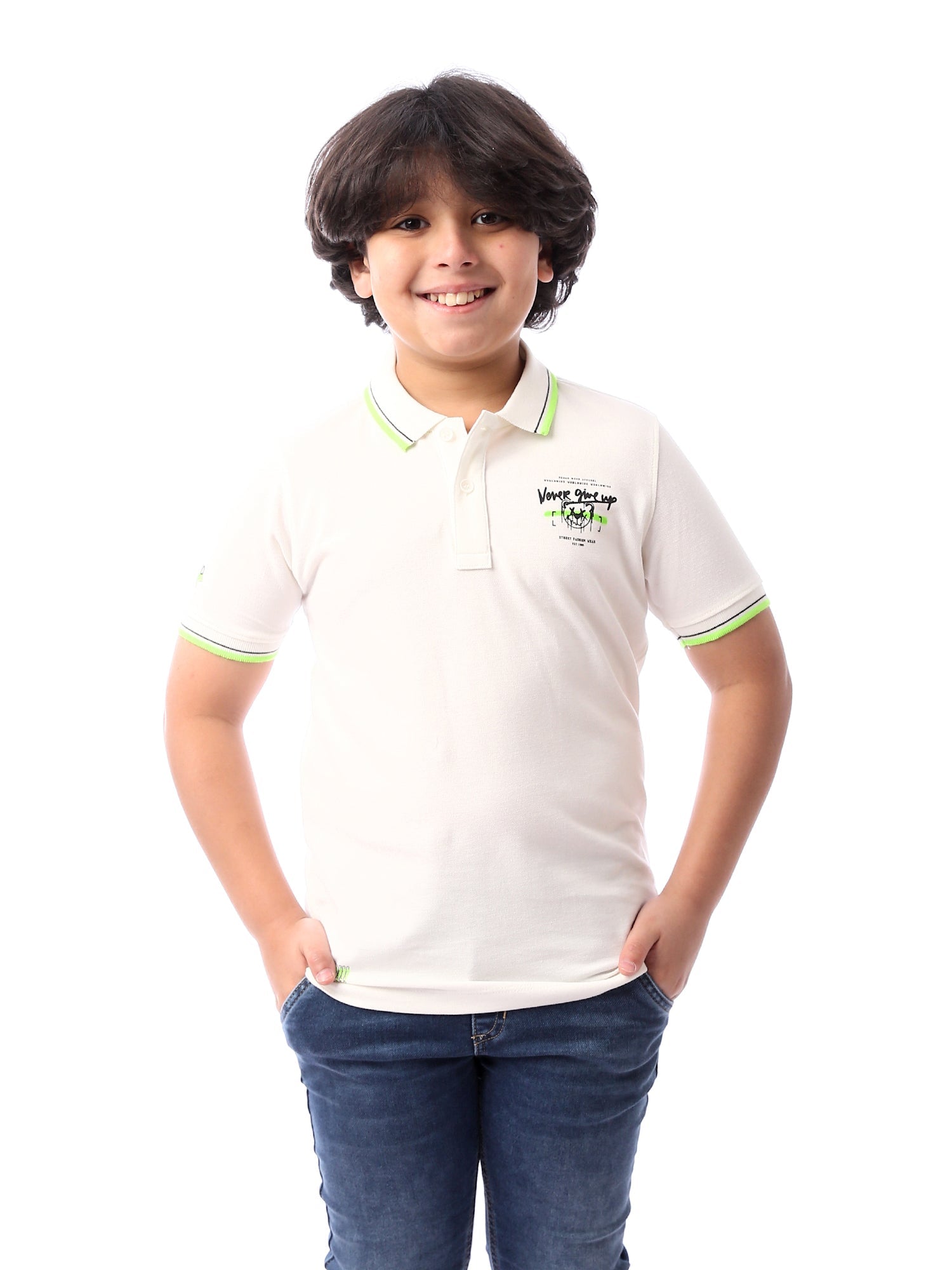 T-shirt polo pour garçon blanc avec des détails distinctifs - POS24SPPR21841TB1