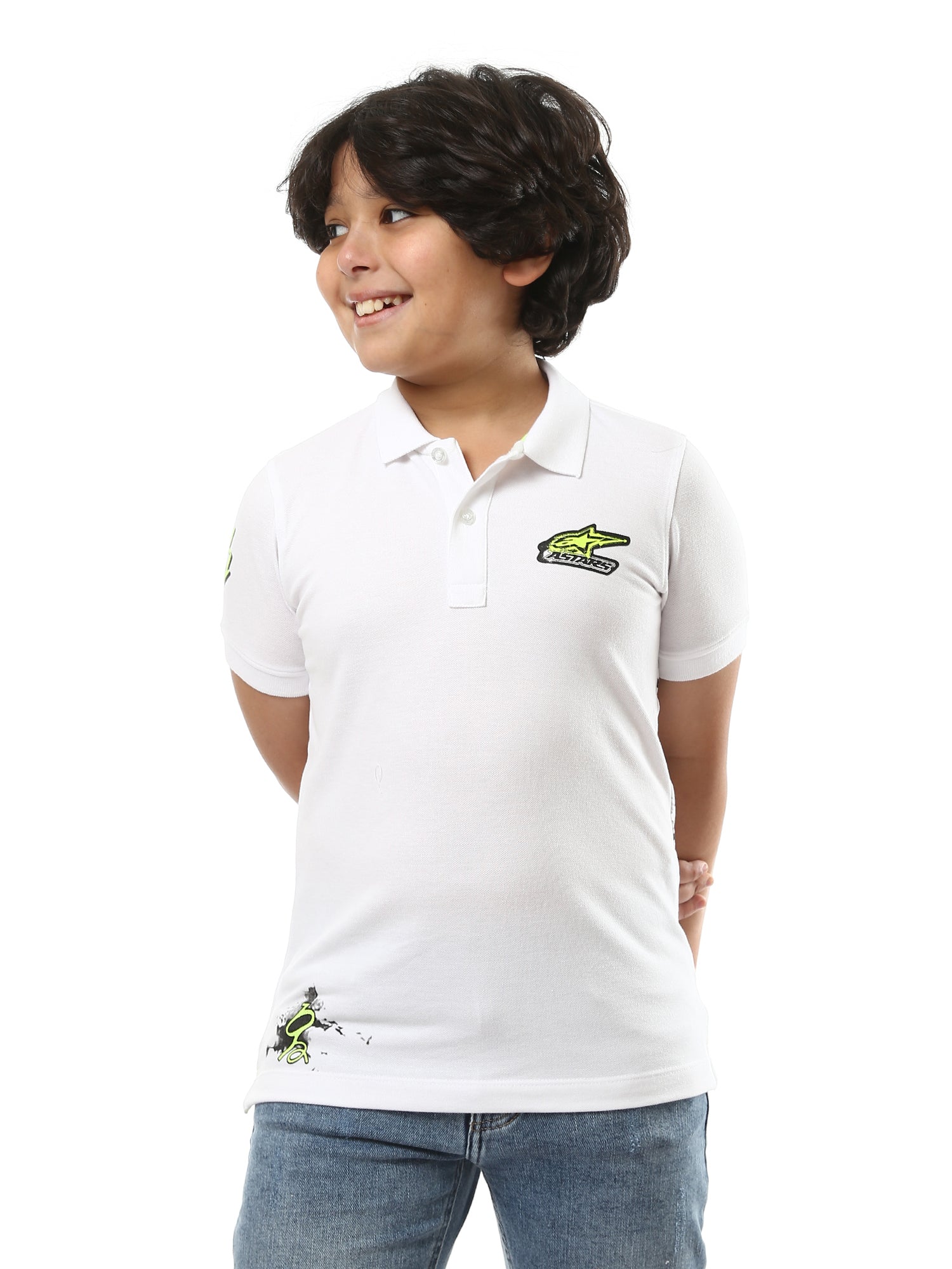 T-shirt polo pour enfants en blanc, au design simple et élégant – POS24SPPR31274TB1