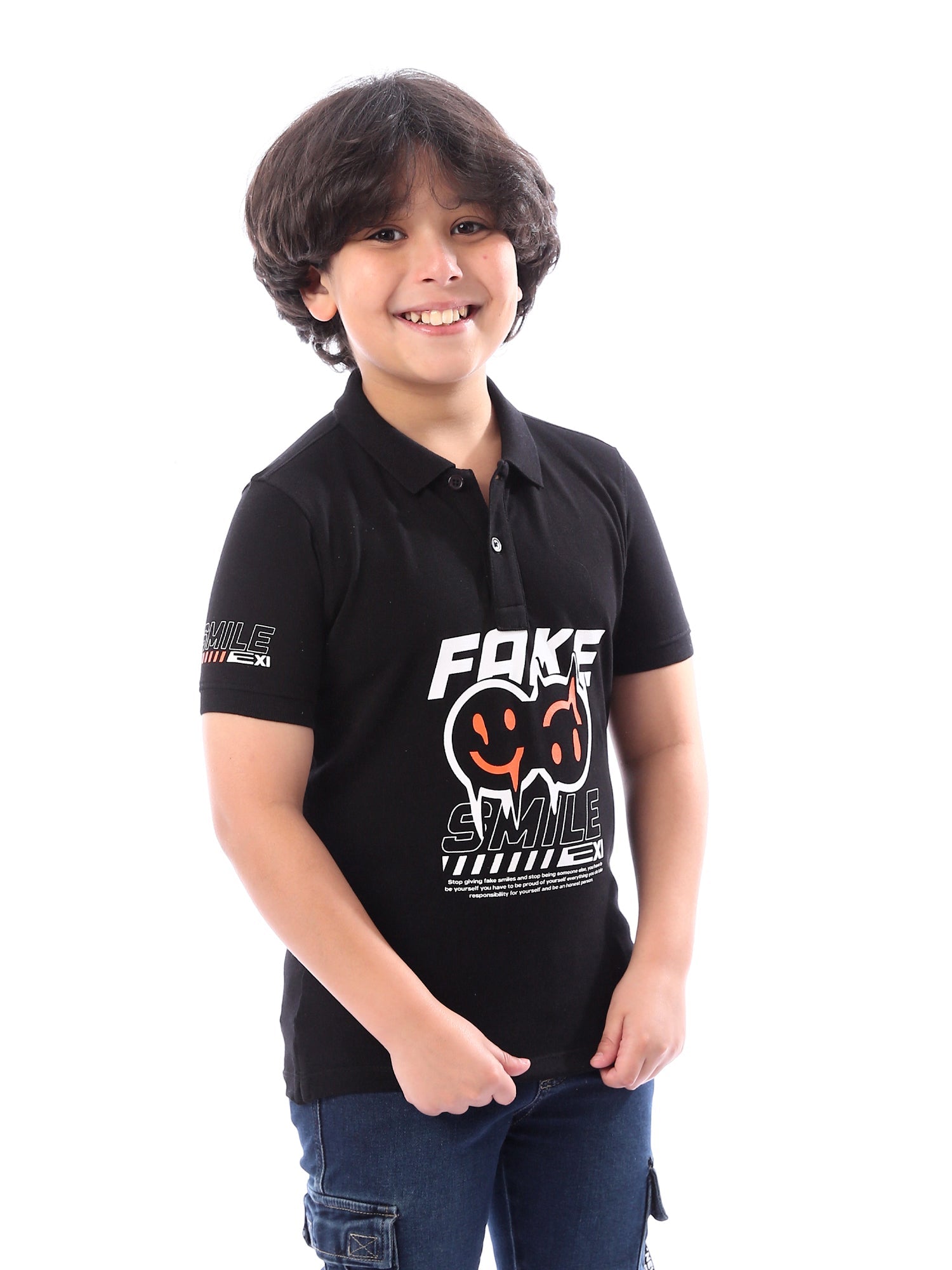 <tc>Polo pour garçons en noir, design unique - POS24SPPR31275TB1</tc>