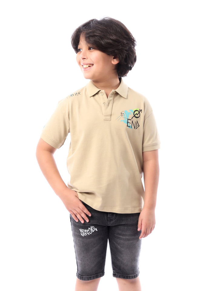 Polo enfant design graffiti couleur beige - POS24SPPR31276TB1