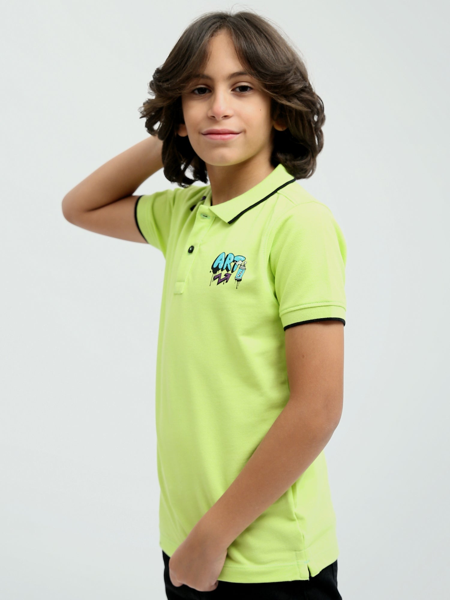 T-shirt polo pour enfants avec impression artistique et design moderne - POS24SPPR31277TB1