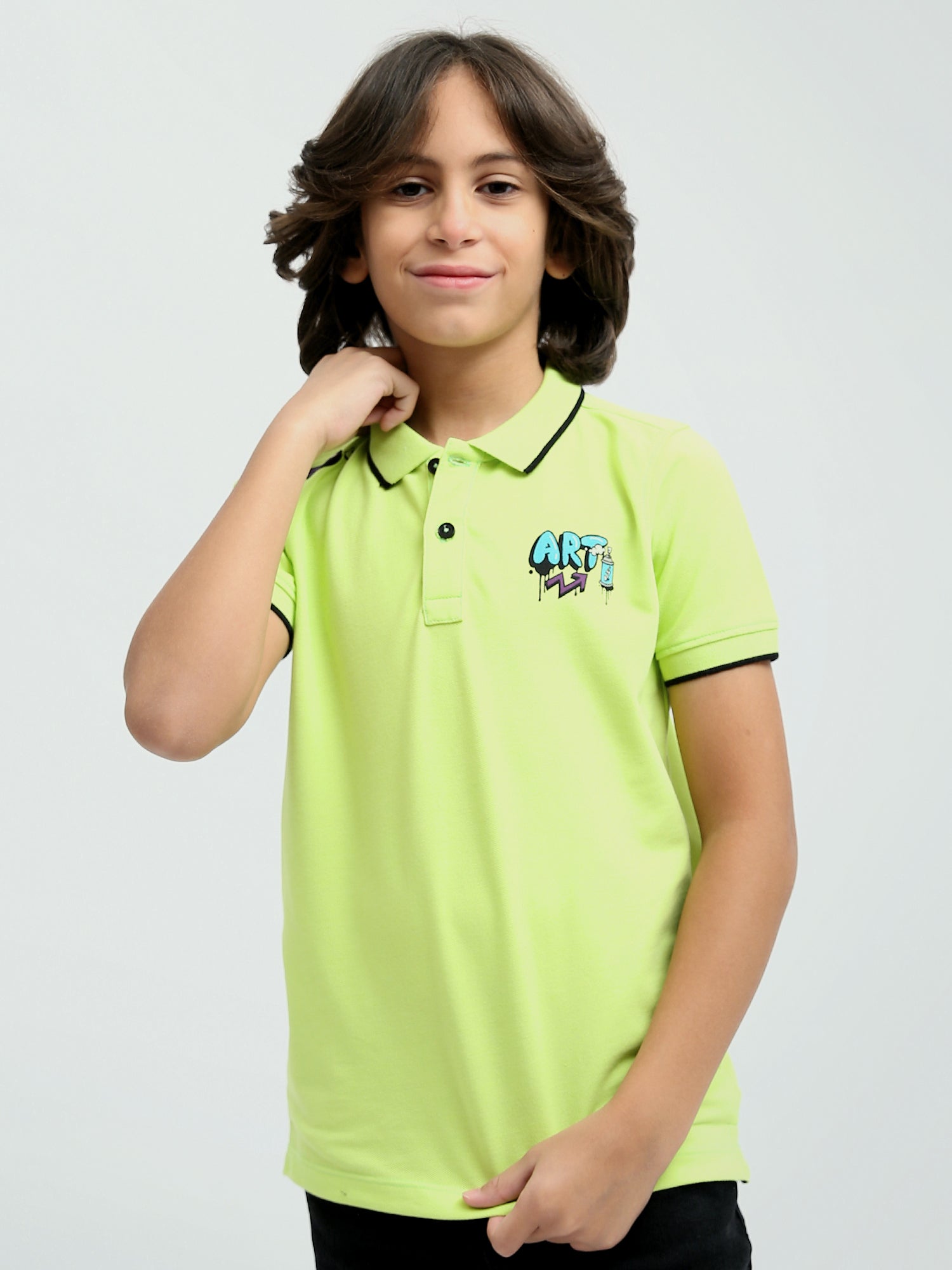 T-shirt polo pour enfants avec impression artistique et design moderne - POS24SPPR31277TB1