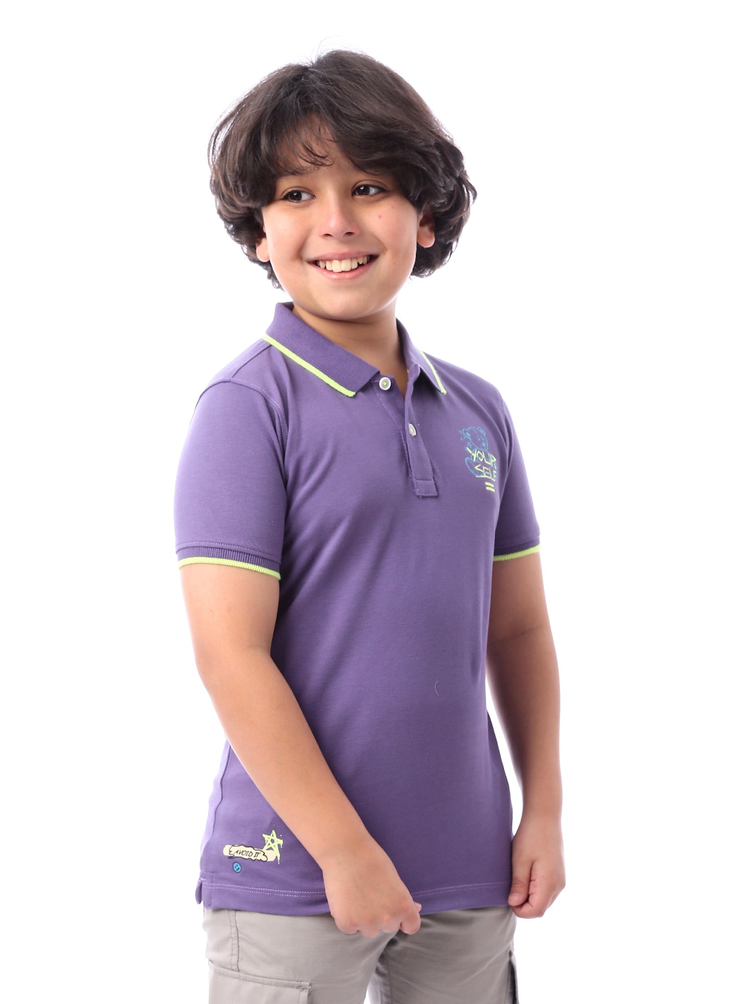 T-shirt polo pour garçon décoré en couleur mauve - POS24SPPR31280TB1