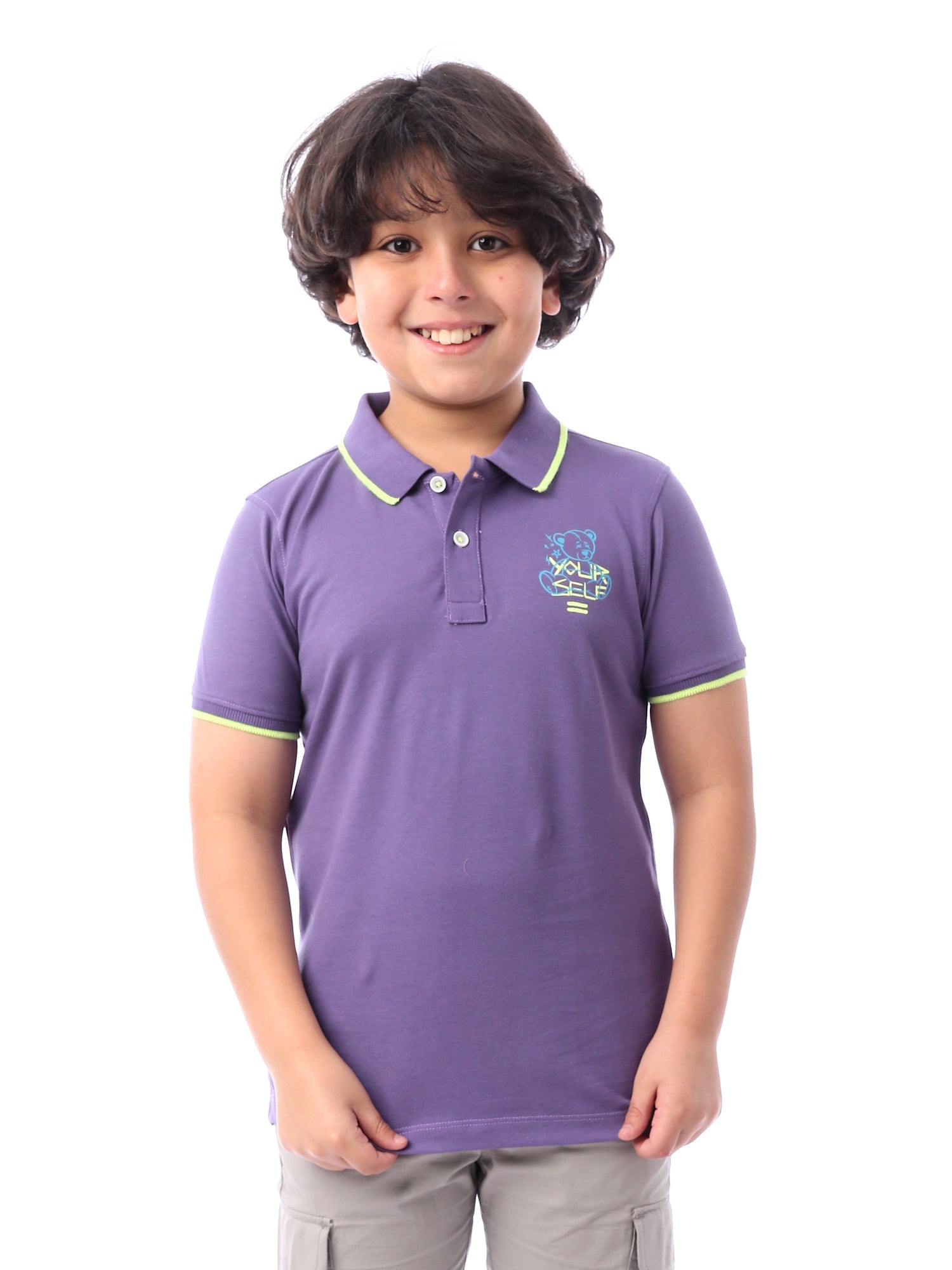 T-shirt polo pour garçon décoré en couleur mauve - POS24SPPR31280TB1