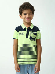 Polo garçon vert citron et bleu marine – rayures, poche imprimée - POS24SSPR75288MB1 - Justyol