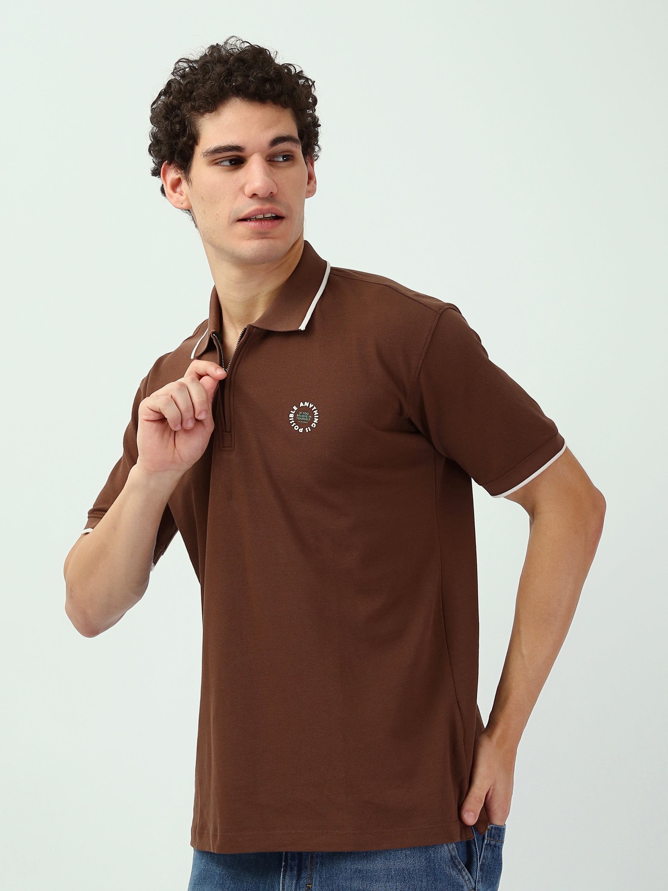 تي شيرت بولو رجالي أوف وايت مع سحاب - POS25SBPW21052TM1