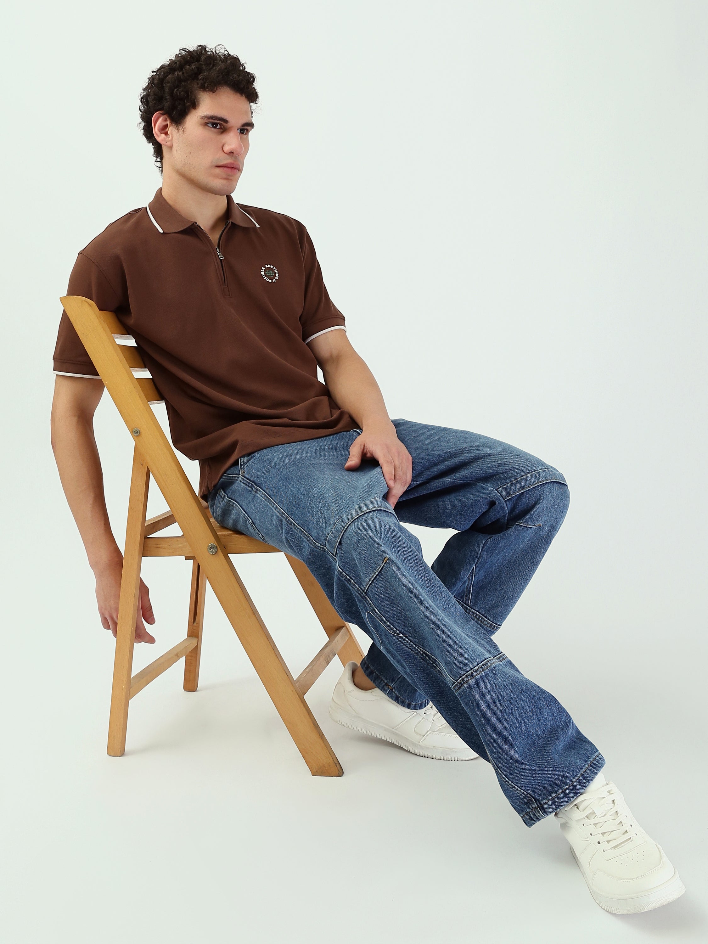 تي شيرت بولو رجالي أوف وايت مع سحاب - POS25SBPW21052TM1