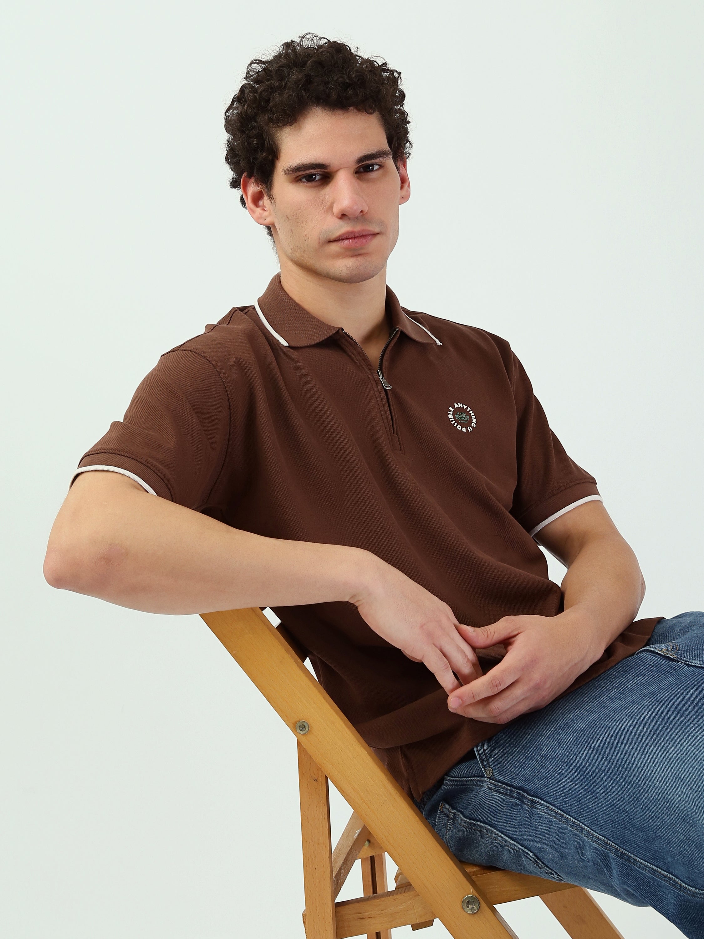 تي شيرت بولو رجالي أوف وايت مع سحاب - POS25SBPW21052TM1