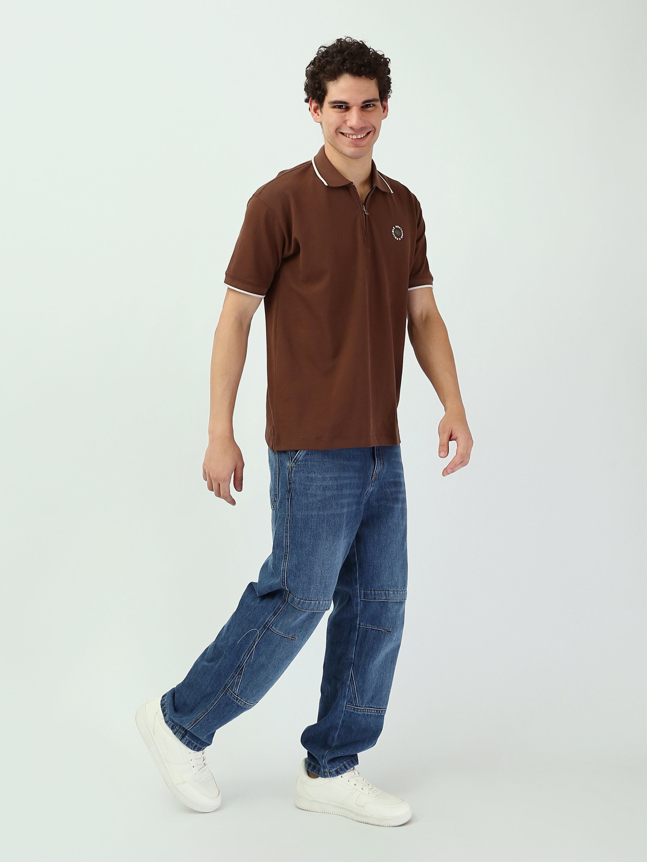 تي شيرت بولو رجالي أوف وايت مع سحاب - POS25SBPW21052TM1