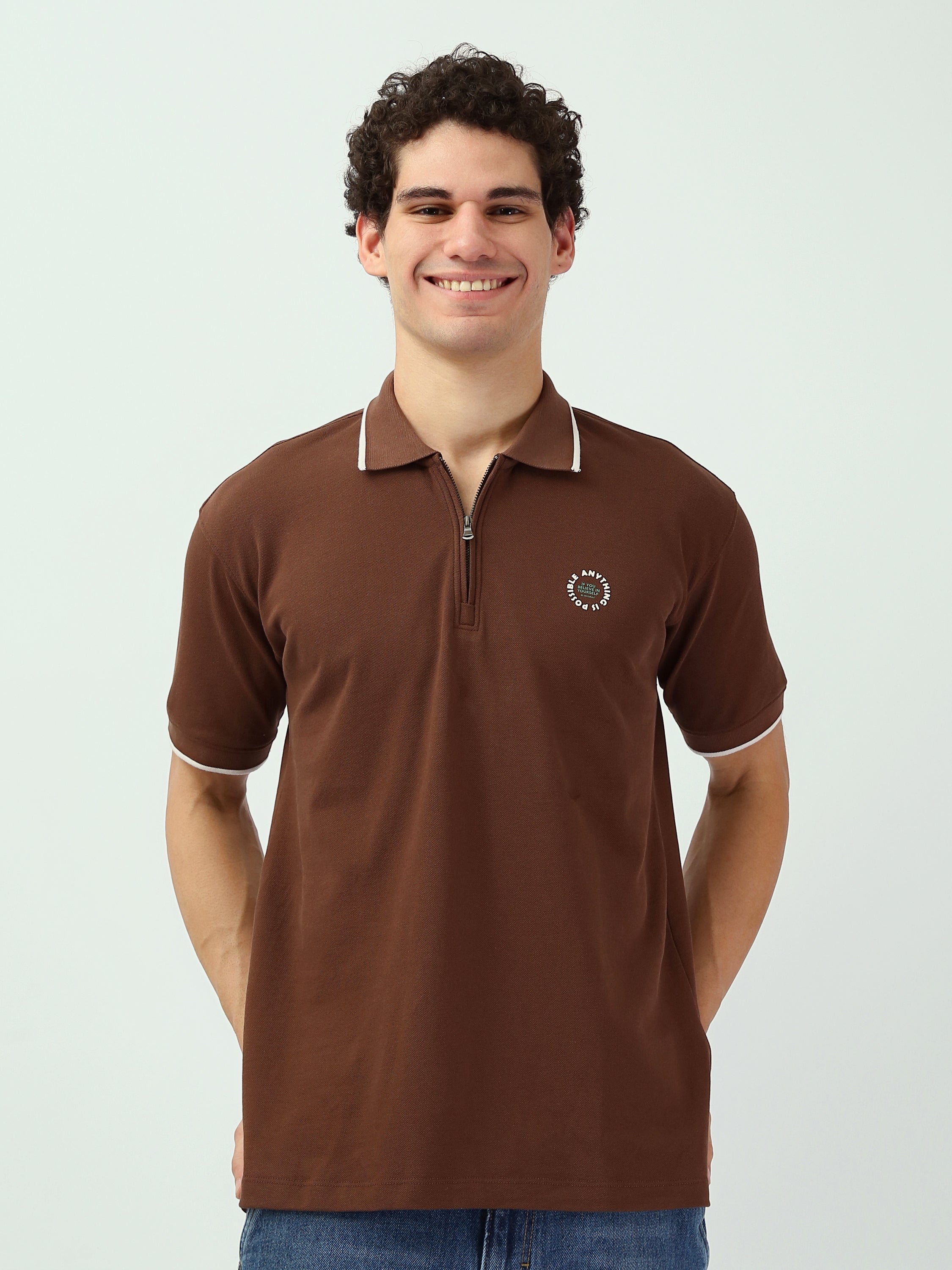 تي شيرت بولو رجالي أوف وايت مع سحاب - POS25SBPW21052TM1