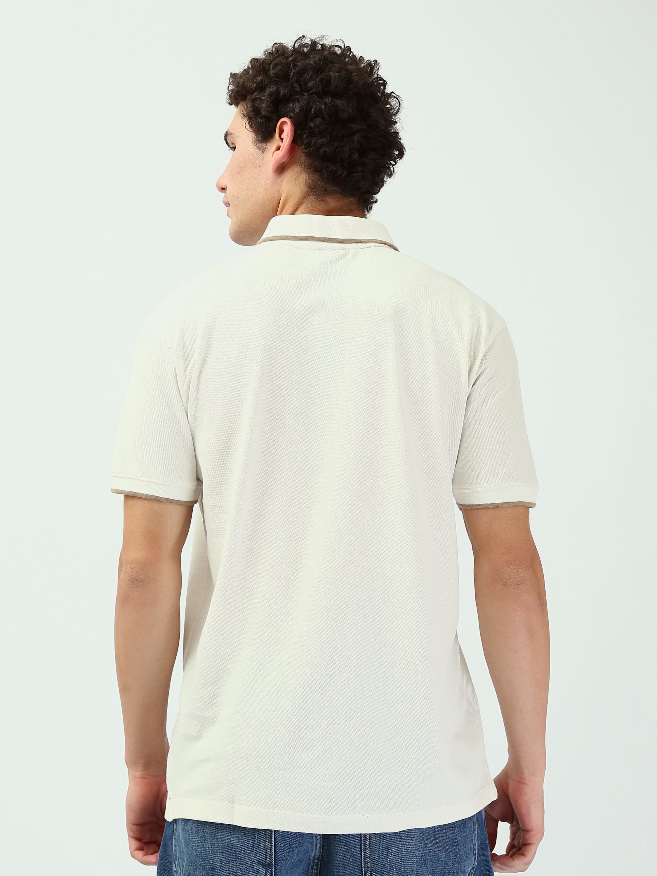 تي شيرت بولو رجالي أوف وايت مع سحاب - POS25SBPW21052TM1