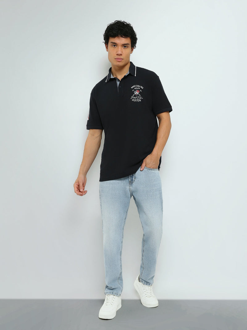 Polo Homme à Imprimé Nautique et Col Contrasté - POS25SEPR21067TM1