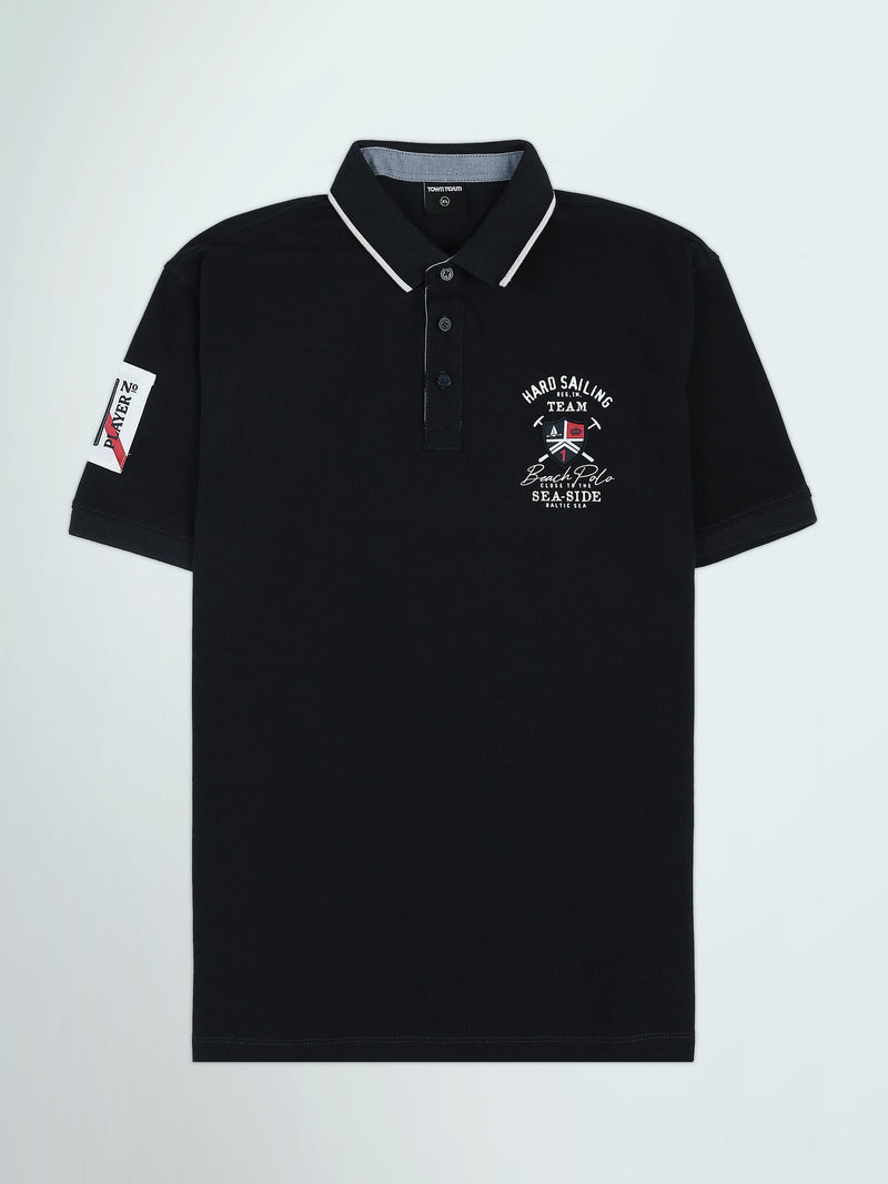 Polo Homme à Imprimé Nautique et Col Contrasté - POS25SEPR21067TM1