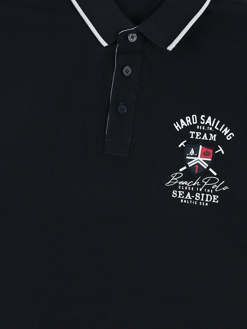 Polo Homme à Imprimé Nautique et Col Contrasté - POS25SEPR21067TM1