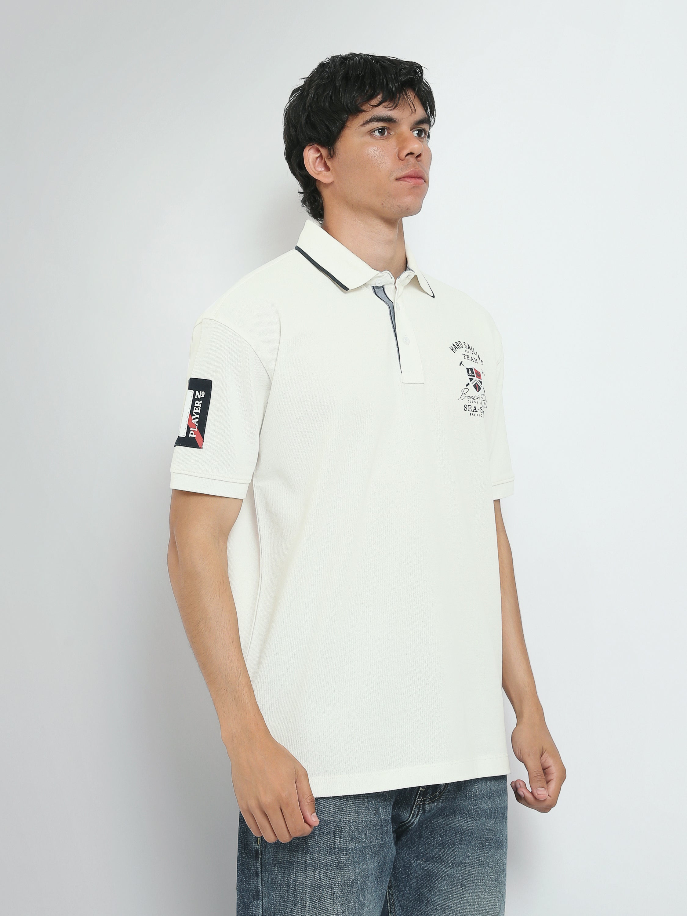 Polo Homme à Imprimé Nautique et Col Contrasté - POS25SEPR21067TM1