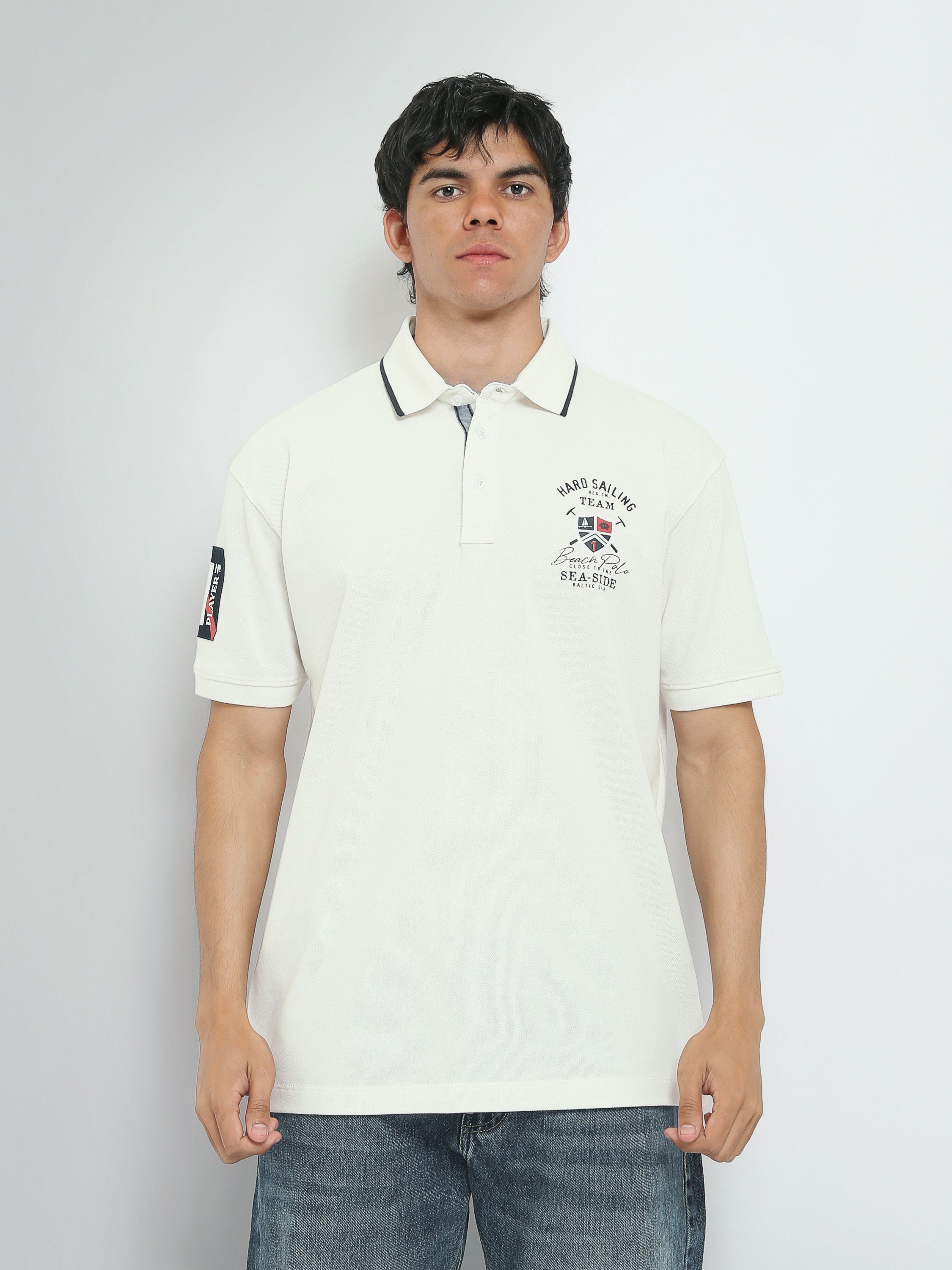 Polo Homme à Imprimé Nautique et Col Contrasté - POS25SEPR21067TM1